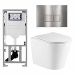 QeramiQ Dely Toiletset - 36.3x51.7cm - diepspoel - rimless - Geberit UP320 inbouwreservoir - met Burda frame - softclose toiletzitting - steel bedieningsplaat - rechtehoekige knoppen - glans wit SW804656