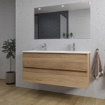 Adema Chaci Ensemble meuble de salle de bains - 120x46x57cm - 2 vasques en céramique blanche - 2 trous pour robinets - 2 tiroirs - miroir rectangulaire – couleur cannelle SW816528