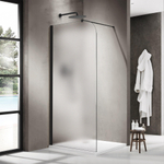 Fortifura Galeria Douche à l'italienne - 100x200cm - paroi en verre arrondie - gauche - verre mat - bras mural - noir mat SW1420706