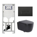 QeramiQ Dely Swirl Toiletset - 36.3x51.7cm - Geberit UP320 inbouwreservoir - met Burda frame - 35mm zitting - mat zwarte bedieningsplaat - rechthoekige knoppen - mat zwart SW1138617