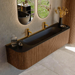 MONDIAZ KURVE 170cm Meuble salle de bain avec module 25 G et D - couleur Walnut - 1 tiroir - 2 portes - vasque BIG LARGE centre - 2 trous de robinet - Urban SW1138517