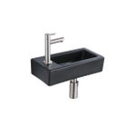QeramiQ Lave-mains Kit lave-mains - 37.5x18.5x9cm - céramique - trou de robinet gauche - robinet lave-mains en inox brossé - bonde de vidage - siphon abaissé - Mat Noir SW1232747