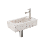 Saniclass Fuente Fonteinset - 40x22x10cm - kraangat rechts - fonteinkraan Geborsteld RVS PVD - afvoerplug - verlaagd sifon - mat beige SW1445932