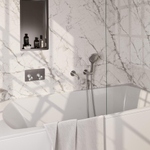 BRAUER Stripe Mitigeur thermostatique bain - boutons-poussoirs - SET 04 - encastré - bec - douchette 3 positions - flexible de douche - coude mural - couleur inox brossé PVD SW1435069