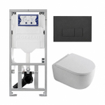 QeramiQ Dely Swirl Toiletset - 36.3x51.7cm - Geberit UP320 inbouwreservoir - met Burda frame - 35mm zitting - bedieningsplaat antraciet mat - rechthoekige knoppen - glans wit SW1164271