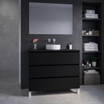 Adema Chaci PLUS Ensemble de meuble - 99.5x86x45.9cm - vasque à poser sur plan - robinets encastrables Inox - 3 tiroirs - Noir mat SW1027195