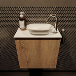 Mondiaz fowy armoire de toilette 50x50x23cm chêne lavé mat 1 trou pour robinetterie lavabo : droit 1 porte solid surface avec plan mélaminé couleur lavabo : blanc SW761414
