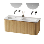 Saniclass Terra Meuble sous lavabo - 120cm - 2 tiroirs - lavabo solid surface - 1 cuve - sans trous de robinet - coins arrondis - sandwood (Chene clair) SW1447032