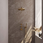 Brauer Gold Carving Douche pluie thermostatique avec pommeau 30cm et bras mural courbé 40cm et douchette Stylo 1 jet flexible lisse avec coude mural Or brossé PVD SW715501