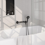 Robinet de baignoire encastré Brauer Black Carving - ensemble de douche - sortie de 20 cm - avec partie encastrable - 3 boutons avec relief - douchette ronde 1 fonction - noir mat SW716181