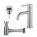 Fortifura Calvi Slim Wastafelkraanset - lage wastafelkraan - klikwaste plug - verlaagde design - sifon - hoogglans chroom SW891956