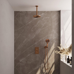 Brauer Copper Edition Ensemble de douche pluie encastré - douche principale 20cm - bras plafond 20cm - 2 fonctions - incluant partie encastrable - douchette ronde 3 positions - PVD - cuivre brossé SW538340