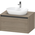 Duravit Ketho.2 Wastafelonderbouwkast - inclusief consoleplaat - met 1 lade - 80x55x45.9cm - met handgreep antraciet - eiken terra mat SW773004