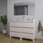Saniclass Chaci PLUS Meuble de salle de bain - 120x86x46cm - lavabo en céramique blanc - 2 vasques ovales - 2 trous de robinet - 6 tiroirs - miroir rectangulaire - mat cotton (beige) SW1182410