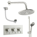 Crosswater MPRO inbouw regendoucheset – Ø20 cm hoofddouche – ronde handdouche – 3 hendels – badafvoer – RVS geborsteld SW1472670