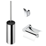 Geesa Wynk Set d'accessoires WC - Brosse de WC avec support - Porte-rouleau de toilette avec couvercle - Crochet à serviette - Chrome 0653659
