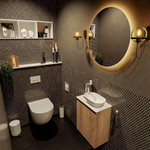 Mondiaz Fowy Meuble de toilette - 40x50x23cm - chêne blanchi mat - 1 trou de robinet - lavabo à droite - 1 porte - solid surface - plan Mélamine - lavabo : blanc SW761410