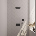 BRAUER Black Edition Douche de pluie thermostatique encastrée - boutons-poussoirs - SET 58 - tête de douche 30cm - bras mural courbé - douchette 3 jets - flexible de douche - coude de raccord mural - noir mat SW925426