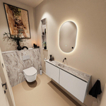 MONDIAZ TURE-DLUX Meuble toilette - 120cm - Linen - EDEN - vasque Glace - position centrale - sans trou de robinet SW1103434