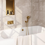 BRAUER Gold Edition mitigeur thermostatique de bain encastré - boutons-poussoirs SET 04 - combinaison de remplissage de bain - douchette 3 jets - flexible de douche - coude de raccordement mural - or brossé PVD SW925652