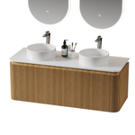 Royal Plaza Terra Edge Ensemble meuble de salle de bains - 120x44.7x46cm - plan de toilette en solid surface blanc mat - 2 tiroirs - sandwood (chêne clair) SW1471958