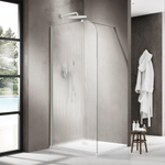 Fortifura Galeria Douche à l'italienne - 90x200cm - paroi en verre arrondie - gauche - verre cannelé - bras mural - blanc mat SW1420739