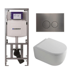 QeramiQ Dely Swirl Toiletset - 36.3x51.7cm - diepspoel - rimless - Geberit UP320 inbouwreservoir - met Burda frame - 35mm zitting - gunmetal bedieningsplaat - ronde knoppen - wit mat SW1138640