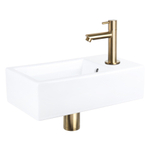 Differnz Force Set lave-mains 40x22x8cm 1 trou avec robinet droit et siphon + bonde dorés mat Rectangulaire Céramique Blanc SW373233
