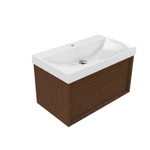 Saniclass Holz Frame Badkamermeubelset - 80x45x47.5cm - Wave keramische wastafel - 1 wasbak - 1 kraangat - 1 lade - mat walnut pure (hout) SW1479031