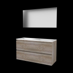 Basic-Line Basic 46 ensemble de meubles de salle de bain 120x46cm sans poignée 2 tiroirs lavabo acrylique 0 trous de robinetterie miroir mfc scotch oak SW350784