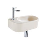 QeramiQ Fuente Ensemble de lavabo - 40x21.5x12cm - gauche - lisse - demi-rond - 1 trou de robinet - céramique - robinet de lave-mains chromé - bonde de vidage - siphon abaissé - beige SW1232788