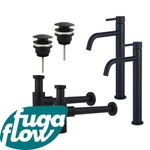 FugaFlow Eccelente Sobrado Slim Kit robinet lavabo - pour double vasque - robinet rehaussé - bonde clic clac - siphon design - Noir mat SW1124144