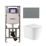 QeramiQ Dely Toiletset - 36.3x51.7cm - diepspoel - rimless - Geberit UP320 inbouwreservoir - met Burda frame - softclose toiletzitting - bedieningsplaat licht grijs - rechthoekige knoppen - wit mat SW1164343