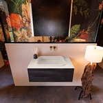 Mondiaz ERIN Meuble sous vasque Dark brown 80cm 1 tiroir Lavabo Ridge Centre sans trous de robinet Linen SW698895