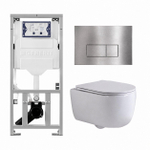 QeramiQ Dely Swirl Toiletset - 36.3x51.7cm - Geberit UP320 inbouwreservoir - met Burda frame - slim zitting - steel bedieningsplaat - rechthoekige knoppen - glans wit SW1126091