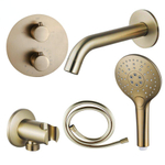 Fortifura Calvi Badkraan set - uitloop - 22cm inkortbaar - rond bedieningspaneel - gladde slang - ronde handdouche - inbouwdeel - wandhouder - geborsteld messing SW1408668