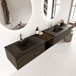 MONDIAZ BUKLA 240cm badmeubel met open module 40 links kleur Dark Brown met 3 lades. Wastafel CLOUD dubbel 2 kraangaten kleur Urban. SW1382253