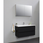 Basic Bella Meuble lavabo acrylique noir avec 1 trou de robinet avec armoire de toilette à 2 portes grise 100x55x46cm Flat Pack Noir mat SW538847