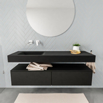 MONDIAZ ALAN 150cm - meuble bas - 2 tiroirs - lavabo suspendu - vasque à gauche - 0 trous de robinet - urban SW408679