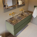 Mondiaz VICA-DLUX ensemble de meuble de salle de bain - 130cm - meuble sous-vasque armée - 4 tiroirs - lavabo encastré nuage double - sans trous de robinet - miroir modèle spot - version XL 60cm de haut - lave SW1099282