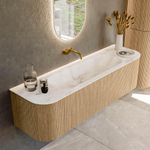 MONDIAZ KURVE-DLUX 160cm Meuble salle de bain avec module 25 G et D - couleur Oak - 1 tiroir - 2 portes - vasque BIG MEDIUM centre - sans trou de robinet - couleur Frappe SW1137348