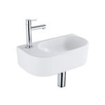 QeramiQ Fuente pack lave-mains – demi-rond – 40 x 21,5 x 12 cm – céramique blanc mat – perçage à gauche – robinet chromé SW1232784