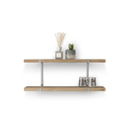 Looox Shelf Wood wandplank duo 80x28x15cm met RVS geborsteld ophanging eiken old grey / RVS SW227676