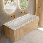 MONDIAZ KURVE-DLUX Meuble de salle de bains 120cm couleur Oak avec 1 tiroir. Lavabo BIG LARGE central sans trou de robinet couleur Glace. SW1137943