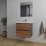 Adema Industrial 2.0 ensemble de meubles de salle de bain 60x45x55cm 1 lavabo ovale en céramique blanc 1 trou de robinetterie miroir rectangulaire bois/noir SW857432