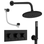 Crosswater MPRO inbouw regendoucheset – Ø20 cm hoofddouche – staafhanddouche – 3 hendels – badafvoer – zwart mat SW1472660