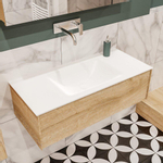 MONDIAZ LUSH Ensemble de meuble salle de bain - 100cm - 1 tiroir - lavabo cloud - vasque centrale - 0 trous de robinet - chêne blanchi SW409406