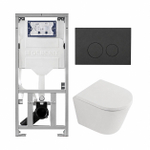 QeramiQ Dely Toiletset - 36.3x51.7cm - diepspoel - rimless - Geberit UP320 inbouwreservoir - softclose toilet zitting - 35mm - bedieningsplaat mat antraciet - ronde knoppen - mat wit SW1235375