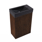 Saniclass Holz Atelier Ensemble meuble de toilette - 40x60.5cm - 1 porte - lave-mains pierre naturelle foncée - trou de robinet à droite - chêne charcoal SW1577764