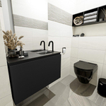 MONDIAZ OLAN Fonteinset - 80x30x40cm - 1 kraangat - 1 lade - urban mat - wasbak rechts - Solid Surface Zwart SW473594